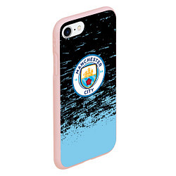 Чехол iPhone 7/8 матовый Манчестер сити голубые брызги на черном фоне, цвет: 3D-светло-розовый — фото 2