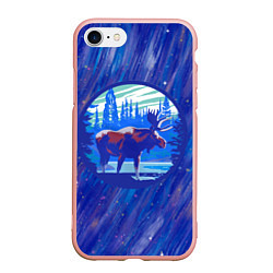 Чехол iPhone 7/8 матовый Лось в лесу Blue, цвет: 3D-светло-розовый