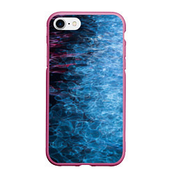 Чехол iPhone 7/8 матовый Неоновые волны на воде - Синий, цвет: 3D-малиновый