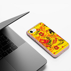 Чехол iPhone 7/8 матовый Хохломская Роспись Цветы, цвет: 3D-светло-розовый — фото 2