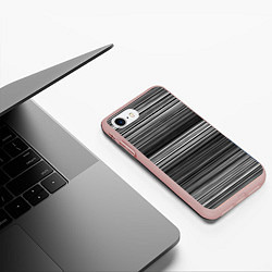 Чехол iPhone 7/8 матовый Black and white thin stripes Тонкие полосы, цвет: 3D-светло-розовый — фото 2