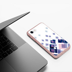 Чехол iPhone 7/8 матовый Геометрический узор в бело-синий тонах, цвет: 3D-светло-розовый — фото 2