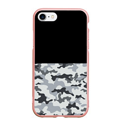 Чехол iPhone 7/8 матовый Полукамуфляж Тёмно-Серый, цвет: 3D-светло-розовый