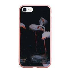 Чехол iPhone 7/8 матовый Фламинго - вода, цвет: 3D-светло-розовый