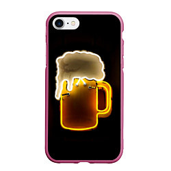 Чехол iPhone 7/8 матовый Неоновое пиво - Жёлтый, цвет: 3D-малиновый
