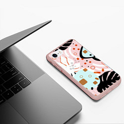 Чехол iPhone 7/8 матовый Абстрактные фигуры с пальмовыми листами на розовом, цвет: 3D-светло-розовый — фото 2
