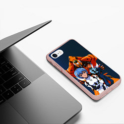 Чехол iPhone 7/8 матовый Синдзи Икари, Рей Аянами и робот, цвет: 3D-светло-розовый — фото 2