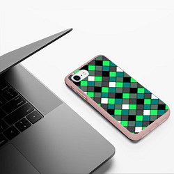 Чехол iPhone 7/8 матовый Геометрический узор в зеленых и черный тонах, цвет: 3D-светло-розовый — фото 2