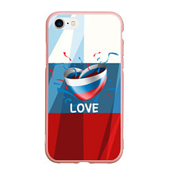 Чехол iPhone 7/8 матовый Флаг России в виде сердца, цвет: 3D-светло-розовый