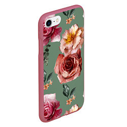 Чехол iPhone 7/8 матовый Цветы Нарисованные Розы и Пионы, цвет: 3D-малиновый — фото 2