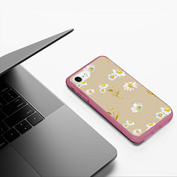 Чехол iPhone 7/8 матовый Цветущие Ромашки, цвет: 3D-малиновый — фото 2