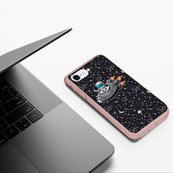 Чехол iPhone 7/8 матовый Космонавт летит в ракете через звезды, цвет: 3D-светло-розовый — фото 2
