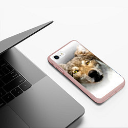 Чехол iPhone 7/8 матовый Волк: зима, цвет: 3D-светло-розовый — фото 2