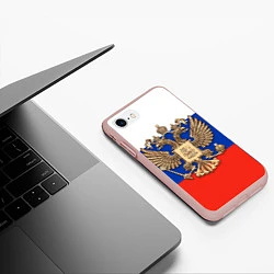Чехол iPhone 7/8 матовый Герб России на фоне флага, цвет: 3D-светло-розовый — фото 2