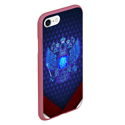 Чехол iPhone 7/8 матовый Синий неоновый герб России, цвет: 3D-малиновый — фото 2