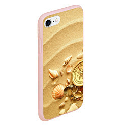 Чехол iPhone 7/8 матовый Композиция из ракушек и компаса на песке, цвет: 3D-светло-розовый — фото 2