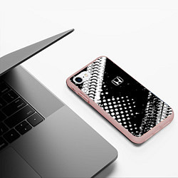 Чехол iPhone 7/8 матовый Honda - белые следы шин, цвет: 3D-светло-розовый — фото 2