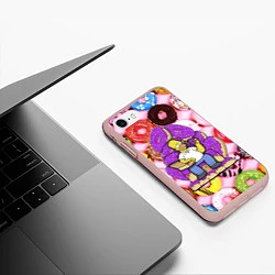 Чехол iPhone 7/8 матовый Гомер Симпсон в окружении пончиков, цвет: 3D-светло-розовый — фото 2