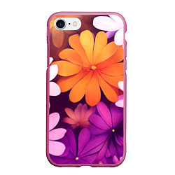 Чехол iPhone 7/8 матовый Яркие фанстастические цветы, цвет: 3D-малиновый