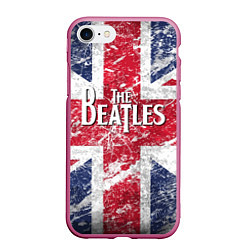 Чехол iPhone 7/8 матовый The Beatles - лого на фоне флага Великобритании