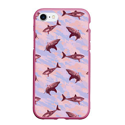Чехол iPhone 7/8 матовый Акулы на фоне неба, цвет: 3D-малиновый