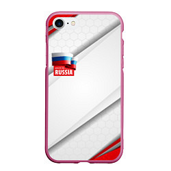 Чехол iPhone 7/8 матовый Red & white флаг России, цвет: 3D-малиновый