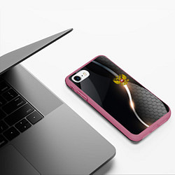 Чехол iPhone 7/8 матовый Герб РФ киберпанк, цвет: 3D-малиновый — фото 2