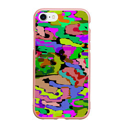 Чехол iPhone 7/8 матовый Разноцветный клетчатый камуфляж, цвет: 3D-светло-розовый