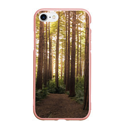 Чехол iPhone 7/8 матовый Дневной лес, деревья и свет, цвет: 3D-светло-розовый