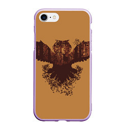 Чехол iPhone 7/8 матовый Летящая сова и осенний лес, цвет: 3D-сиреневый