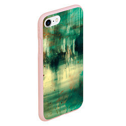 Чехол iPhone 7/8 матовый Абстрактные зелёные краски и силуэты людей, цвет: 3D-светло-розовый — фото 2