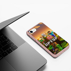 Чехол iPhone 7/8 матовый Артур Minecraft, цвет: 3D-светло-розовый — фото 2