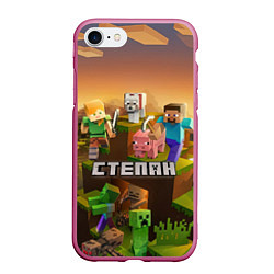 Чехол iPhone 7/8 матовый Степан Minecraft, цвет: 3D-малиновый