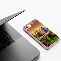 Чехол iPhone 7/8 матовый Федор Minecraft, цвет: 3D-светло-розовый — фото 2