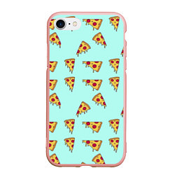 Чехол iPhone 7/8 матовый Куски пиццы на голубом фоне, цвет: 3D-светло-розовый