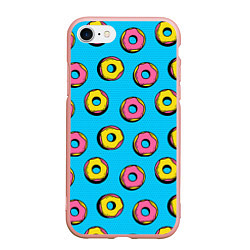 Чехол iPhone 7/8 матовый Желтые и розовые пончики, цвет: 3D-светло-розовый