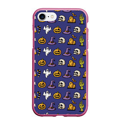 Чехол iPhone 7/8 матовый Halloween pattern, цвет: 3D-малиновый