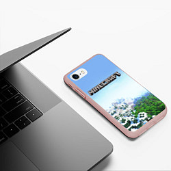 Чехол iPhone 7/8 матовый Зимний пейзаж - Майнкрафт, цвет: 3D-светло-розовый — фото 2
