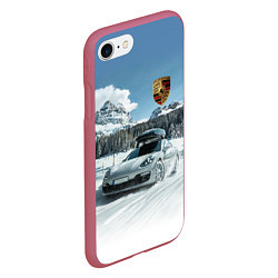 Чехол iPhone 7/8 матовый Porsche on a mountain winter road, цвет: 3D-малиновый — фото 2