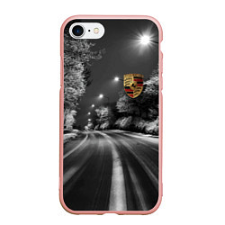 Чехол iPhone 7/8 матовый Порше - зимняя дорога, цвет: 3D-светло-розовый