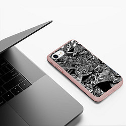 Чехол iPhone 7/8 матовый Чёрно-белая триповая абстракция, цвет: 3D-светло-розовый — фото 2