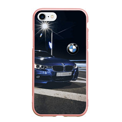 Чехол iPhone 7/8 матовый BMW на ночной трассе, цвет: 3D-светло-розовый