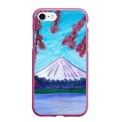 Чехол iPhone 7/8 матовый Цветение сакуры Фудзияма, цвет: 3D-малиновый