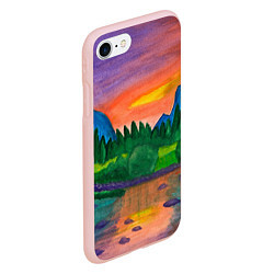 Чехол iPhone 7/8 матовый Закат на реке, цвет: 3D-светло-розовый — фото 2