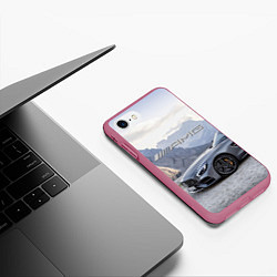 Чехол iPhone 7/8 матовый Mercedes AMG V8 Biturbo cabriolet - mountains, цвет: 3D-малиновый — фото 2