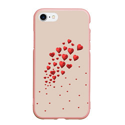Чехол iPhone 7/8 матовый Поляна из рассыпанных алых сердечек, цвет: 3D-светло-розовый