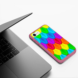 Чехол iPhone 7/8 матовый Разноцветные перья, цвет: 3D-малиновый — фото 2
