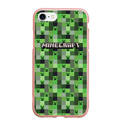 Чехол iPhone 7/8 матовый Minecraft - пиксельные лица, цвет: 3D-светло-розовый