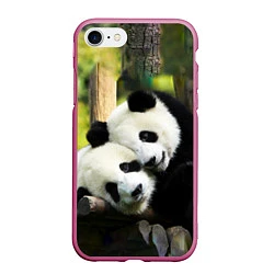 Чехол iPhone 7/8 матовый Влюблённые панды, цвет: 3D-малиновый