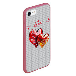 Чехол iPhone 7/8 матовый Love - сердечки, цвет: 3D-малиновый — фото 2